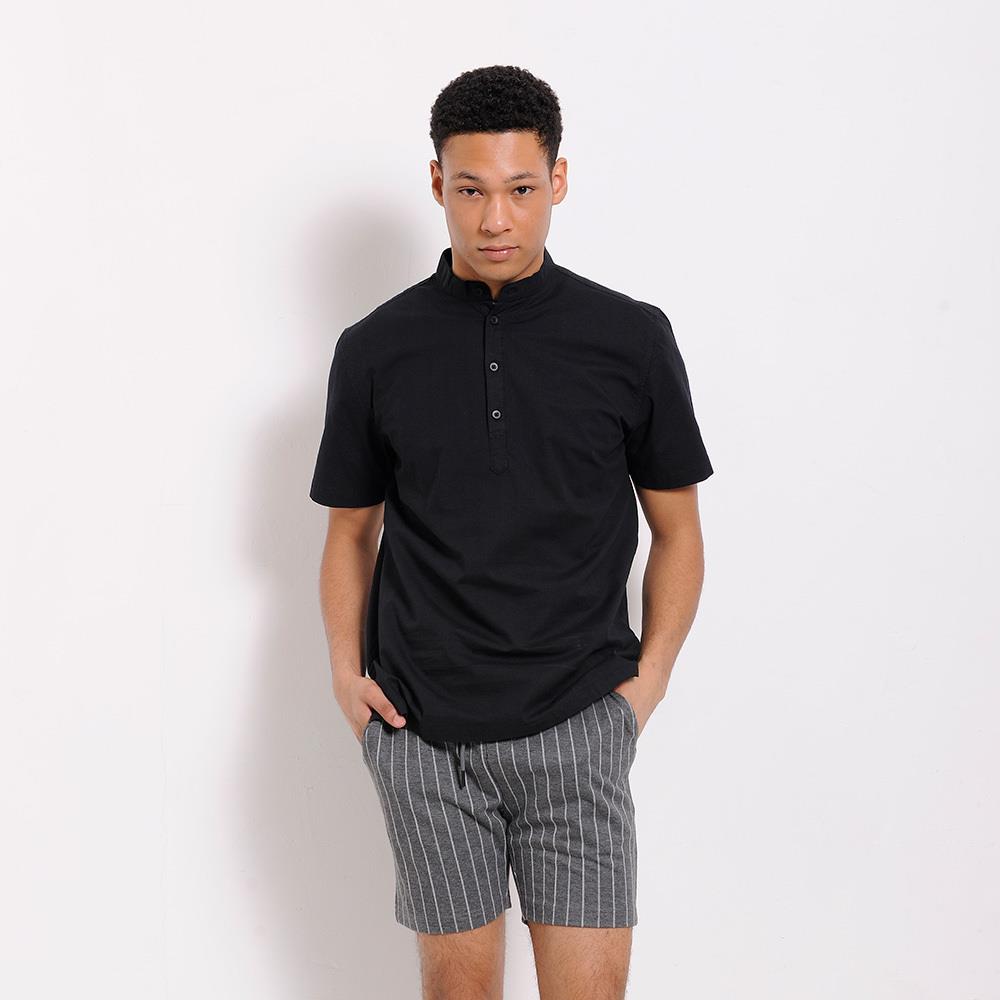 Men's black short sleeve dress shirt