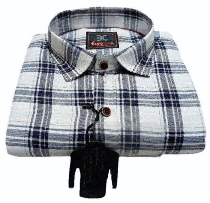 Mens blue and white check dress shirt